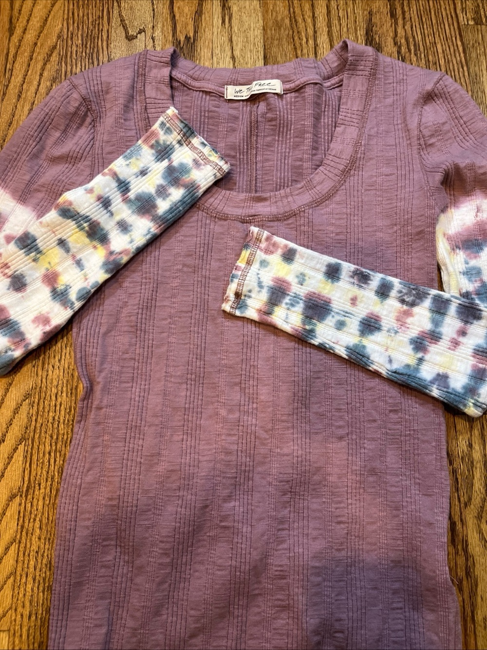 We The Free People Big Sur Tie Dye Long Sleeve Top Pink Size M Ribbed Boho Comfy - Picture 7 of 11